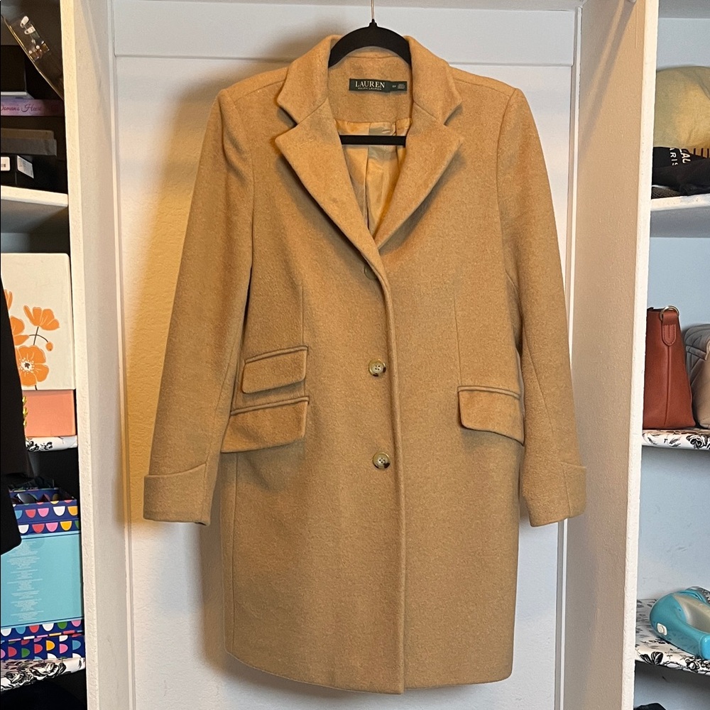Lauren Ralph Lauren Walker Camel soft tan wool blend coat 6P 6 petite - Picture 2 of 15
